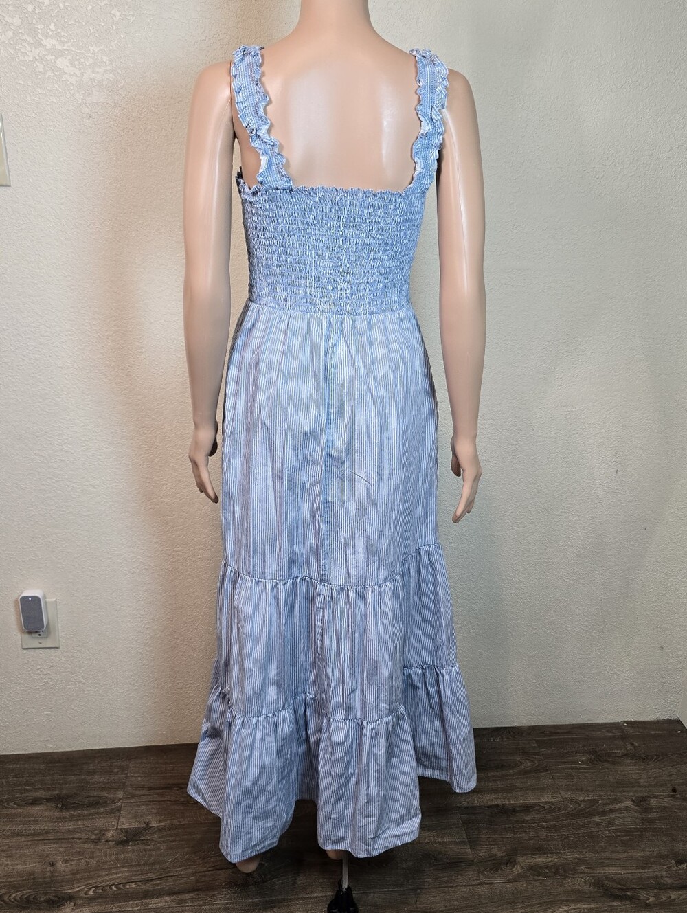 MSK  Dress Womens Large Blue  Long Cotton Tiered Summer Smocked Maxi - Picture 5 of 11